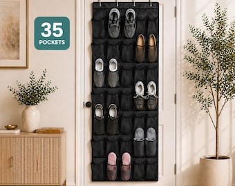 Over The Door Shoe Organizer 35 Pockets, No Drill Shoe Storage, Space Saving Closet Organizer, Hanging Door Shoe Rack