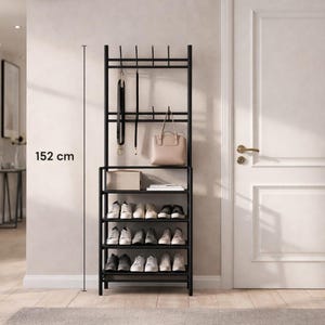 Zapatero de 4 niveles para recibidor con organizador de sombreros. Almacenamiento de zapatos moderno para entrada. Soporte para zapatos negro con 2 niveles para sombreros. Regalo ideal para inauguración de casa.