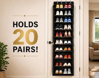 Over The Door Shoe Organizer 20 Pairs, Hanging Shoe Rack 10 Tier, Space Saving Storage, Closet Organizer for Small Spaces