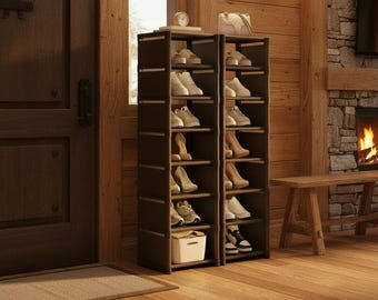 省スペースシューズオーガナイザーラック、狭い玄関用シューズ収納、積み重ね可能なシューズシェルフ、狭いスペース向けのクローゼットオーガナイザー