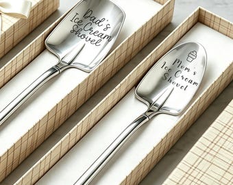 Personalized Engraved Ice Cream Shovel Spoon with Gift Box, Custom Name Dessert Spoon, Funny Sentimental Custom Gift for Dad Mom Grandpa