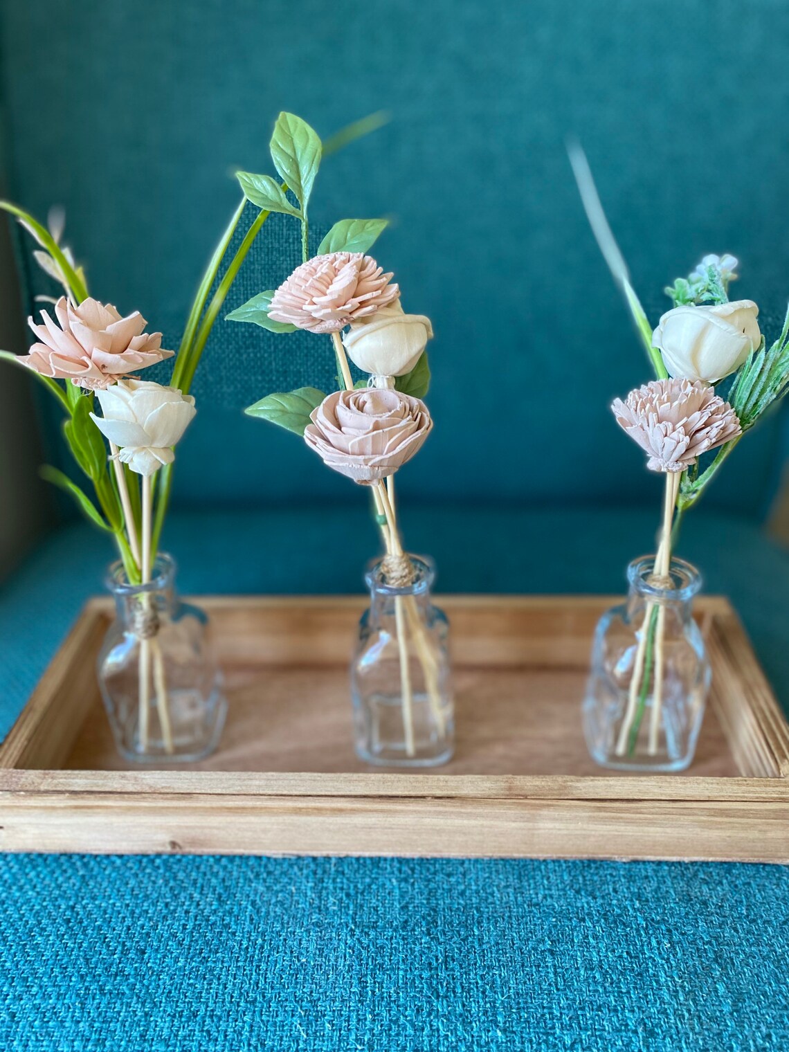 Sola Wood Flowers Set of 3 Mini Vases in a Wooden Tray Etsy