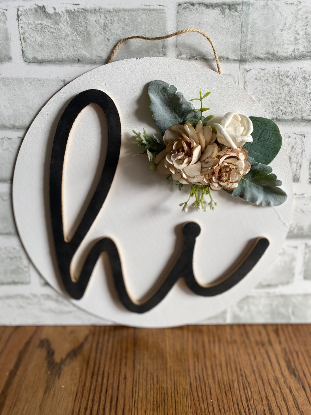 Wood Hi Door Hanger, Hi Door Sign, Hi Wall Hanging, Wood Flower Wall ...