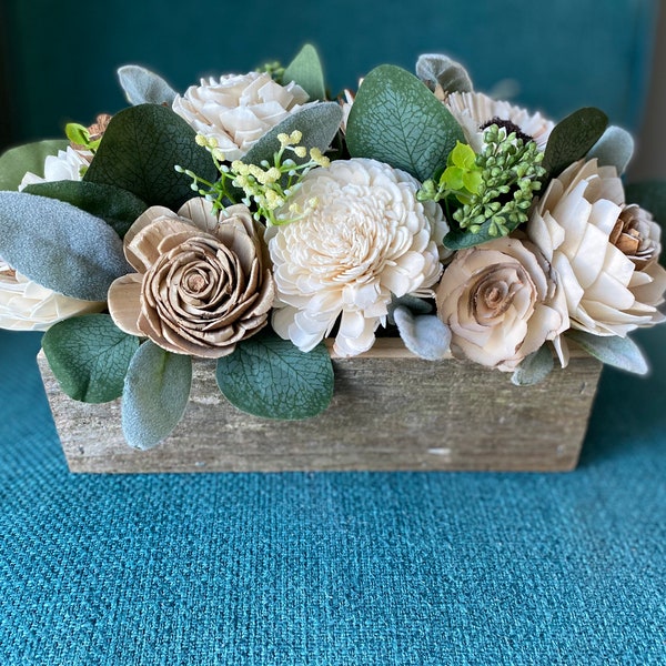 Sola Wood Flower Arrangement, Wooden Flowers, Floral Centerpiece, Rustic Flowers, Farmhouse Centerpiece, Wood Flowers, Reclaimed Wood Box