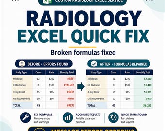 Aide à la formule Excel, service de tableur médical pour la radiologie, corrections personnalisées