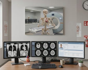 Decoración de pared para radiología - Lienzo con esqueleto de resonancia magnética - Decoración para consultorio médico - Regalo para técnico de radiología y radiólogo - Regalo para la Semana del Técnico de Radiología