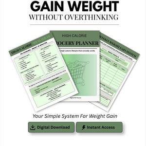 Planificador de aumento de peso imprimible / Plan de comidas altas en calorías y registro semanal (descarga digital)
