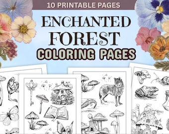 Enchanted Forest Printable Coloring Pages, Cozy Whimsical Fairy Houses and Mushrooms