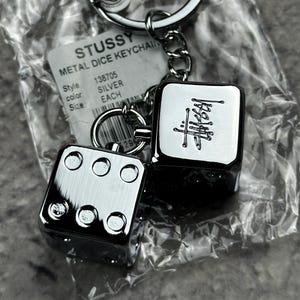 Stussy Dice Keychain Silver Metal Keyring Streetwear EDC Bag Charm Alloy Rare