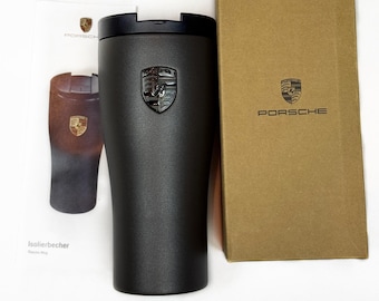 Porsche Thermos Mug 460ml Matte Black Stainless Steel Travel Cup Insulated Coffee Tumbler Gift