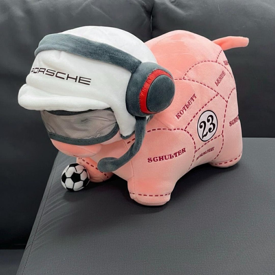 Stuffed Racing Car Pink Porsche Racing Pig Plush Doll 32cm Cute Motorsport Inspired ...