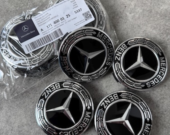 Mercedes-Benz Wheel Center Caps 75mm A1714000125 Black Hub Caps Set of 4 OEM