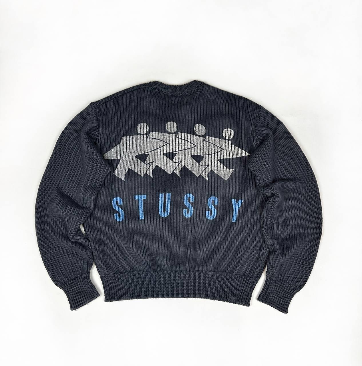 Stussy Surfman Icon Cotton Linen Crew Dusty Blue Sweater Knit 