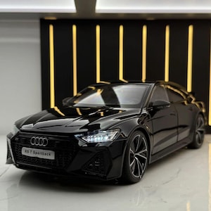 Coche a escala 1:32 Audi RS7 de metal fundido a presión, Audi A7 negro, puertas que se abren, luces, juguete de retroceso.