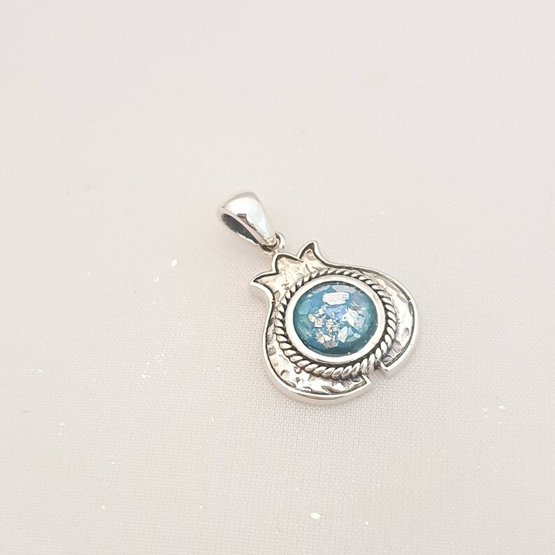 Roman glass silver pendant ancient roman glass pendant,israeli designer,pamogranet design,delicate pendant roman glass handmade jewelry