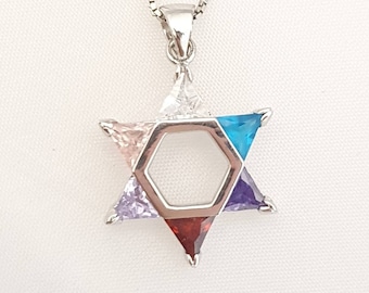 Colorful Star of David silver pendant,multicolor david star pendant, sterling silver magen david pendant,jewish jewelry,israel design