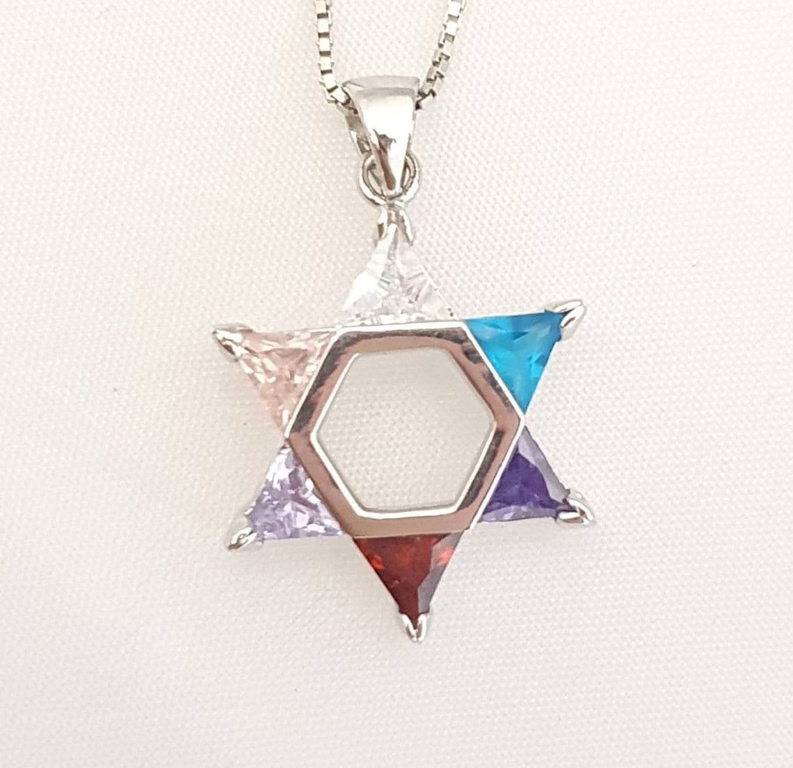 Colorful Star of David silver pendant,multicolor david star pendant, sterling silver magen david pendant,jewish jewelry,israel design