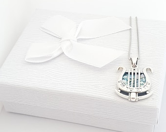 David harp sterling silver pendant set with roman glass,david harp symbol pendant,ancient roman glass necklace,amazing pendant  BIG SALE !!!