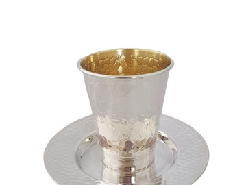 Passover sale!! silver  KIDDUSH CUP,kiddush cup,925 silver kiddush cup & plate,made in israel,unique Hammered design silver kiddush cup