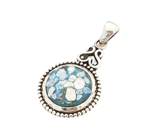 Ancient Roman glass handmade pendant ,roman glass jewelry , silver roman glass amazing pendant,delicate silver pendant