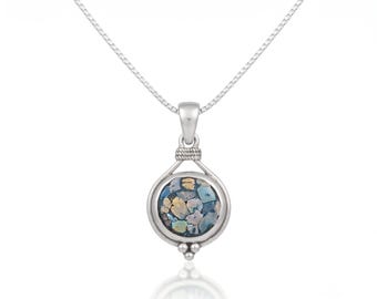 Roman Glass Pendant, Israeli Silver Necklace, Ancient Roman Glass Jewelry, Delicate Sterling Pendant, Handmade in Israel