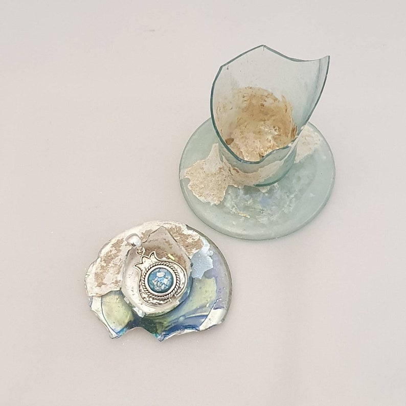 Roman glass silver pendant ancient roman glass pendant,israeli designer,pamogranet design,delicate pendant roman glass handmade jewelry