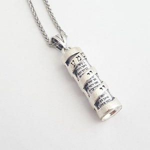Collier avec pendentif mezouza en argent sterling : incrustation de papier Shema Israël
