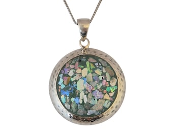 Roman Glass Pendant Necklace, Sterling Silver Round Pendant, Ancient Roman Glass Jewelry, Israeli Handmade Unique Gift