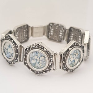 Amazing roman glass silver bracelet,ancient roman glass bracelet,filigree design silver bracelet,yemenite bracelet,antique roman glass brace
