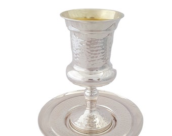 PASSOVER sale!! silver  KIDDUSH goblet,kiddush cup,925 silver kiddush cup & plate,made in israel,unique Hammered design silver kiddush cup