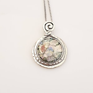Sterling Silver Roman Glass Pendant Necklace - Israeli Design