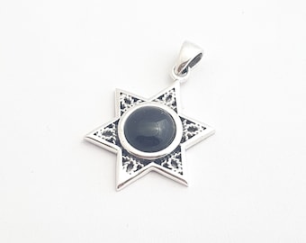 Amazing david star pendant, silver pendant,silver star of david pendant,judaica silver jewelry,jewish jewelry,onyx david star