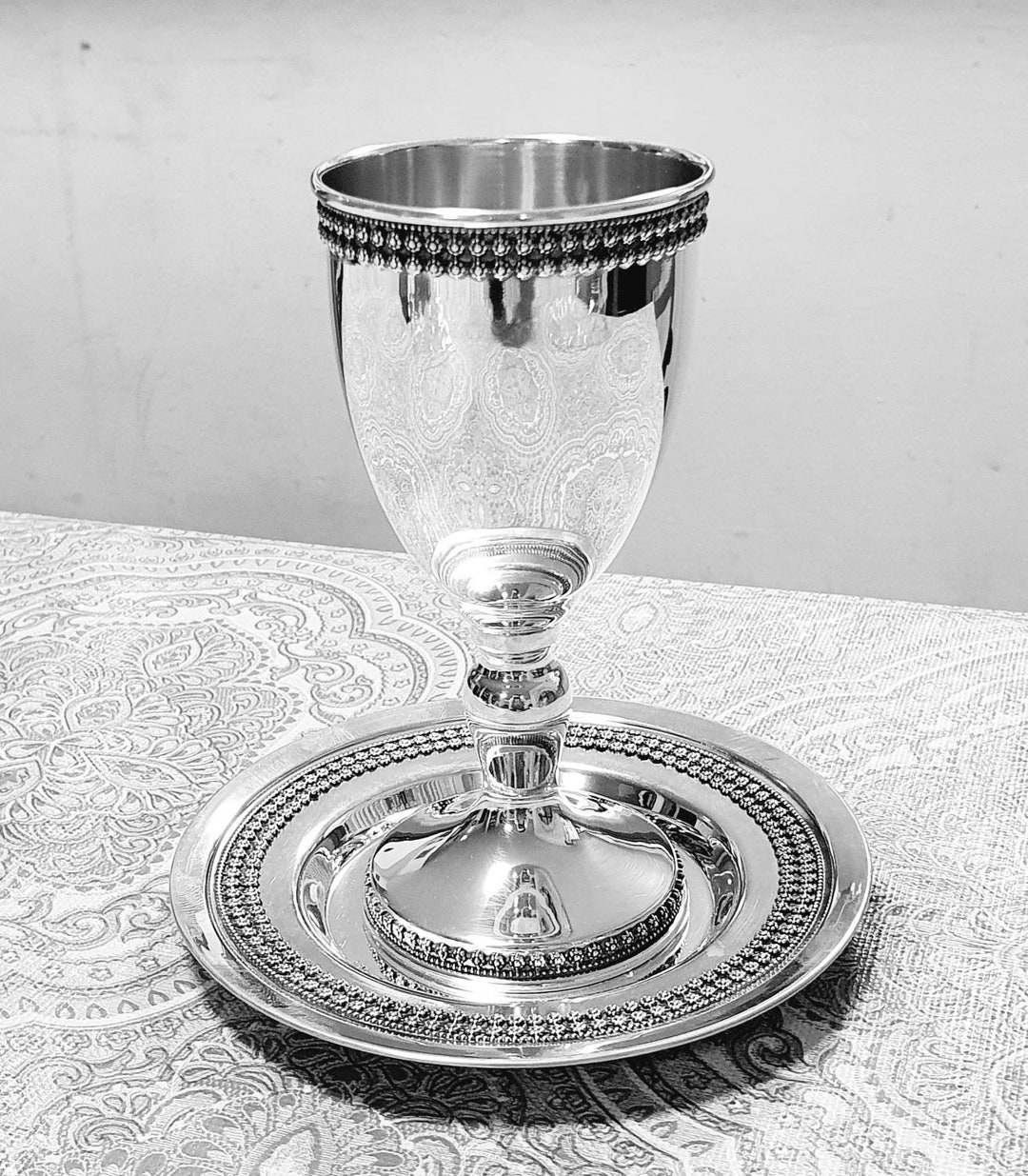 KIDDUSH Cup,kiddush Goblet ,925 Silver Kiddush Cup & Plate,made in