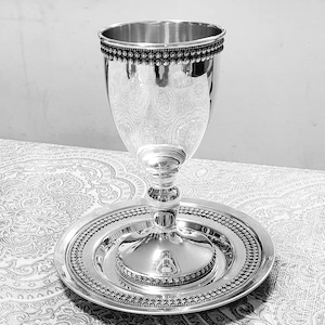 KIDDUSH CUP,kiddush goblet  ,925 silver kiddush cup & plate,made in israel,unique design kiddush cup,filigree design,classic design