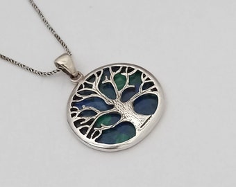 Tree of life silver pendant, Eilat stone tree of life pendant,Azurite Malachite jewelry, ornate design tree ,israeli design,Sale price now!!