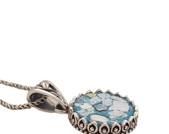 Roman glass necklace,roman glass pendant,ancient roman glass pendant,delicate silver pendant,ancient roman glass silver pendant,israeli look