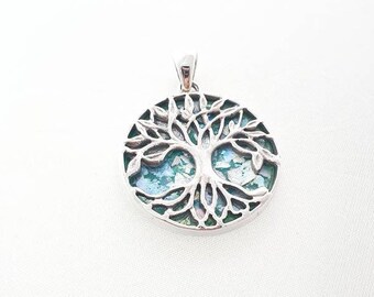 SALE !!! Tree of life roman glass silver pendant