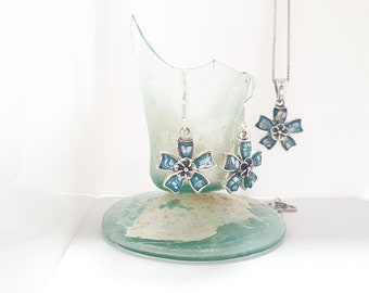 AMAZING design set of ancient roman glass silver necklace and earrings ,antique roman glass silver necklace,flower design roman glass set