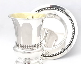 KIDDUSH CUP,kiddush goblet  ,925 silver kiddush cup & plate,made in israel,unique design kiddush cup,filigree design,classic kiddush cup