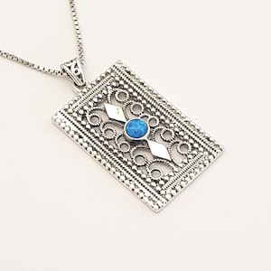 Amazing silver pendant,filgree design,yemenite style,unique design,set with opal or carnelion stones,include silver box chain