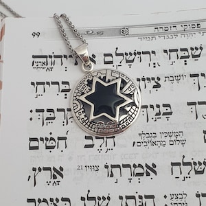 Amazing silver pendant,david star silver pendant,silver onyx star of david pendant,judaica silver jewelry,jerusalem city design