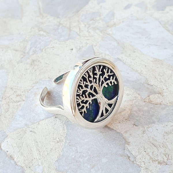 Bague arbre de vie en pierre d’Eilat, bague arbre de vie en argent, bague en argent en pierre d’Eilat, bijoux en pierre d’Eilat, bague en argent faite à la main