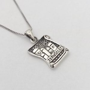 Jerusalem silver pendant and silver box chain,unique silver pendant,gift for bar mithva,great memory from jerusalem,israeli designed