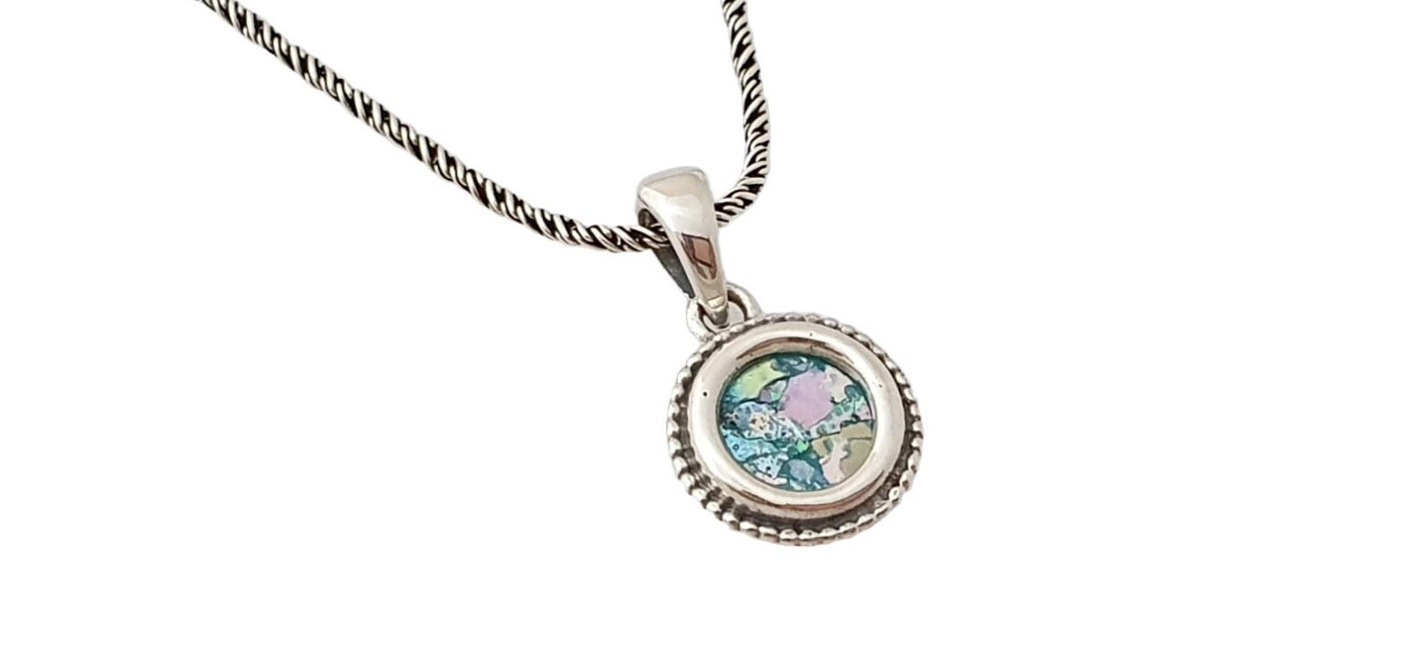 Amazing Small and delicated roman glass circule pendant and chain