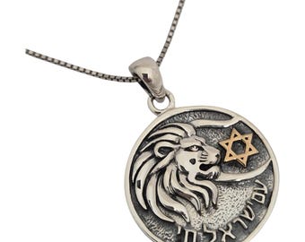 Lion of Judah Pendant, Magen David Star of David Necklace, Sterling Silver Israeli Jewish Jewelry, Am Israel Chai, Mens Judaica Gift