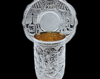 DAYS OF CREATION sterling silver kiddush cup,amazing design,unique and ornate design