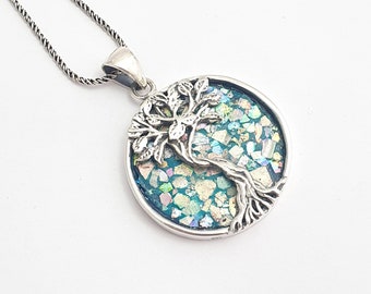 Amazing ancient Roman glass pendant,Tree of life pendant inc silver chain ,roman glass jewelry , silver roman glass pendant, israeli design