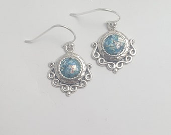 SALE!! Ancient Roman glass earring ,roman glass jewelry , silver roman glass ethnic design earring,israeli design,roman glass jewelry