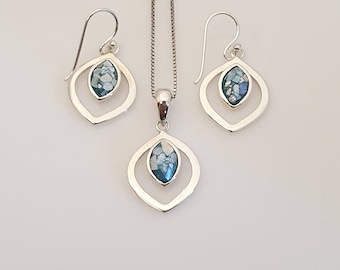 ISRAELI  set of ancient roman glass silver necklace and earrings ,antique roman glass silver necklace,classic design roman glass earring