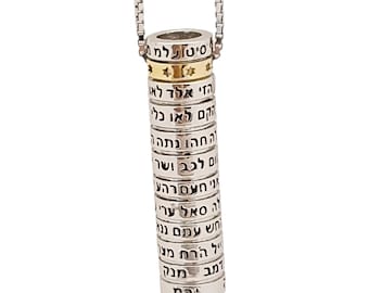 72 Names of God - Kabbalah Jewelry - Silver & Gold Mezuzah Necklace - Israeli Made Judaica Pendant for Men